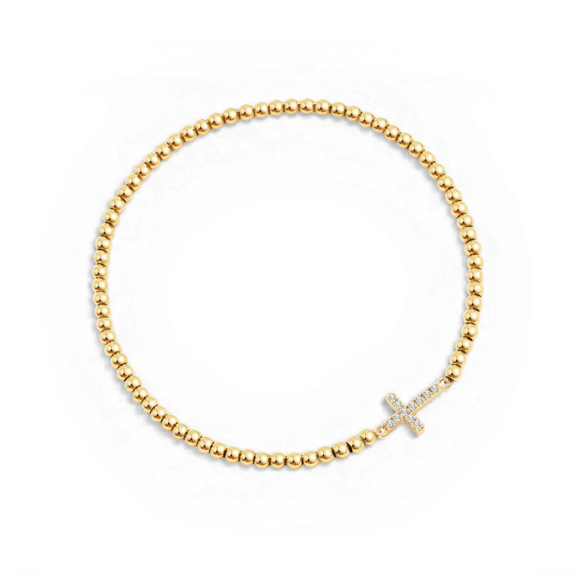 Gold Beaded Cross Stretch Bracelet