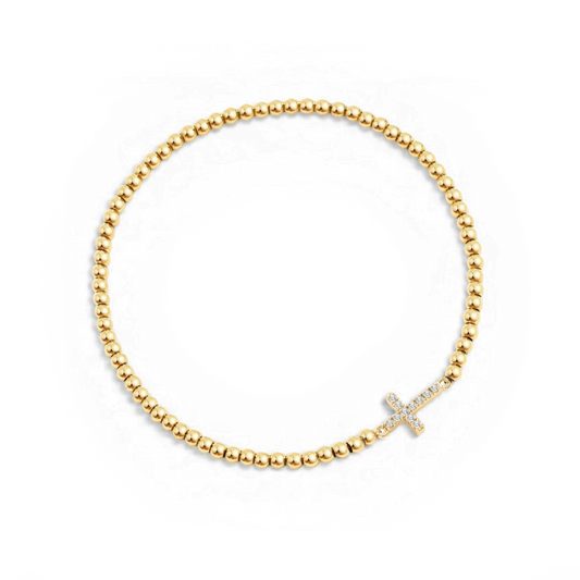 Gold Beaded Cross Stretch Bracelet