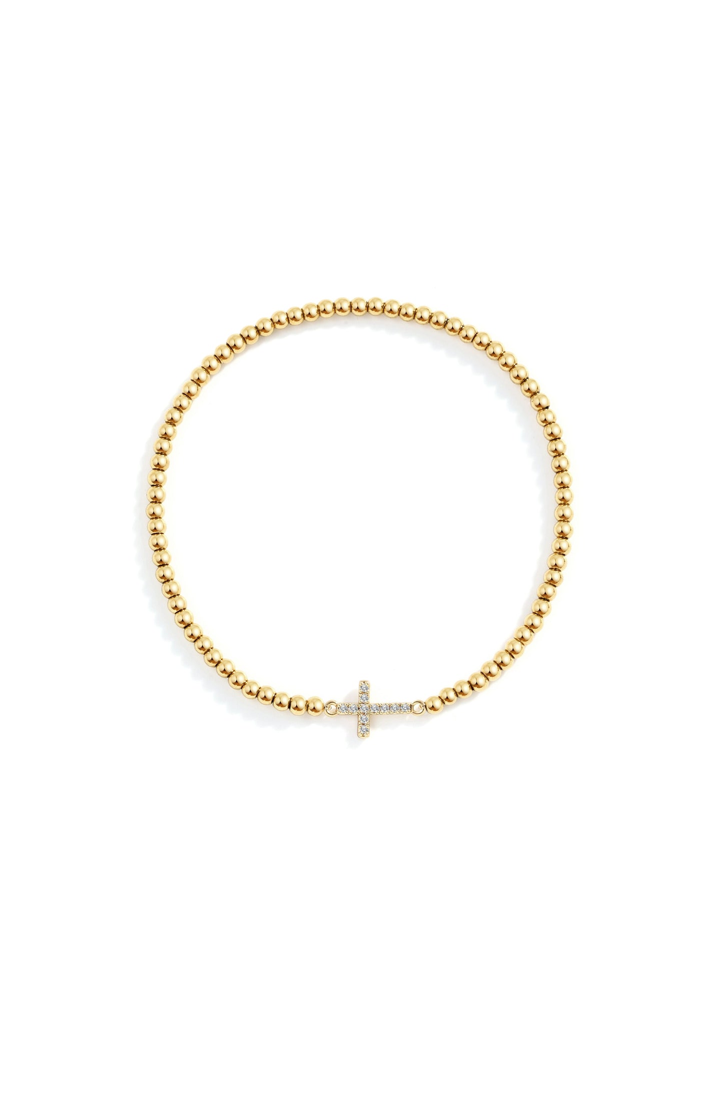 Gold Beaded Cross Stretch Bracelet