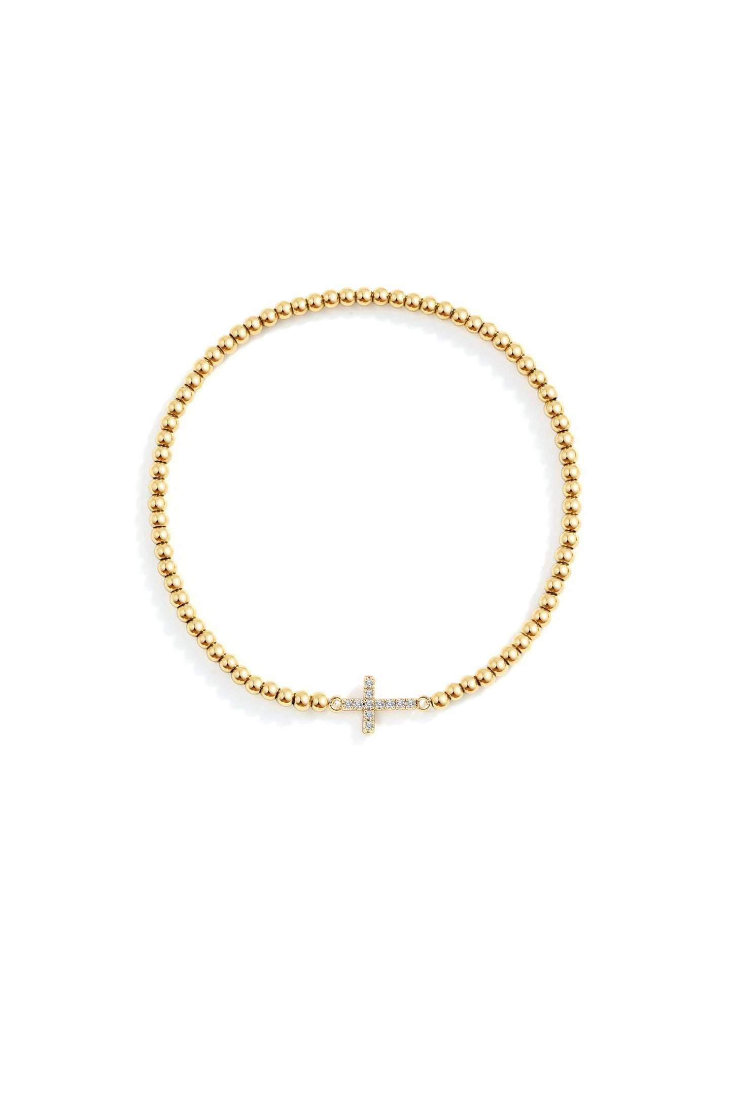 Gold Beaded Cross Stretch Bracelet