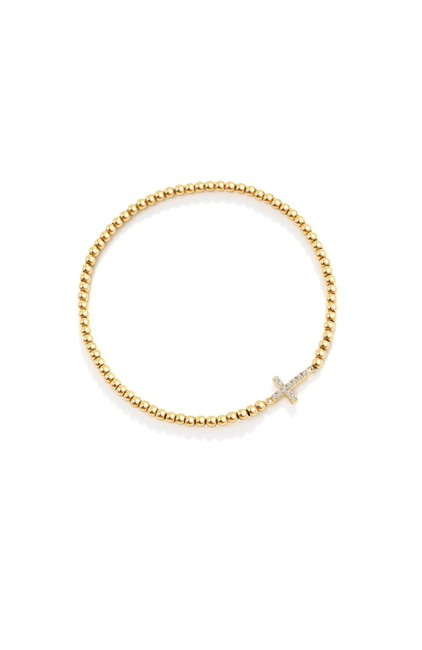 Gold Beaded Cross Stretch Bracelet