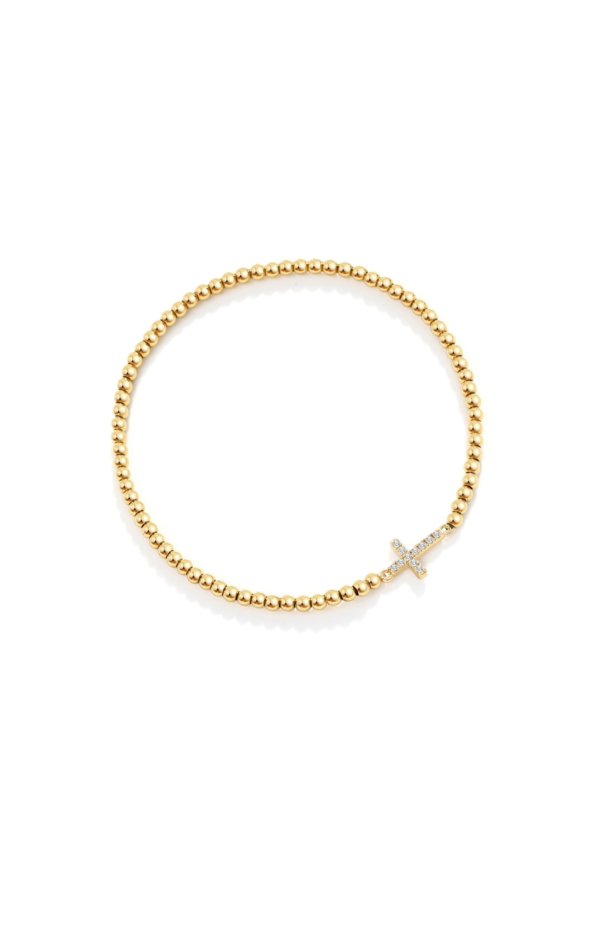 Gold Beaded Cross Stretch Bracelet