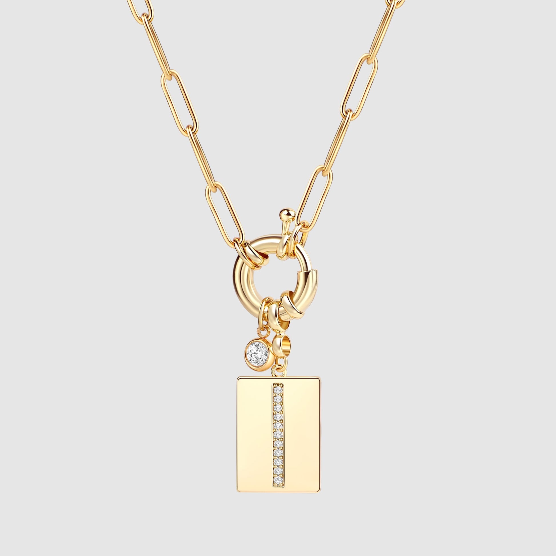 Pave Initial Pendant Necklace with Paperclip Chain