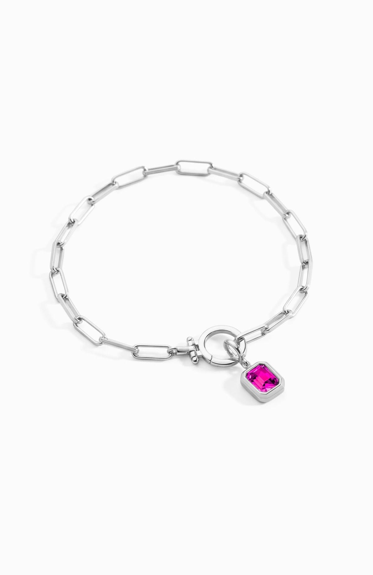 Baguette Birthstone Charm on Mint Paperclip Bracelet