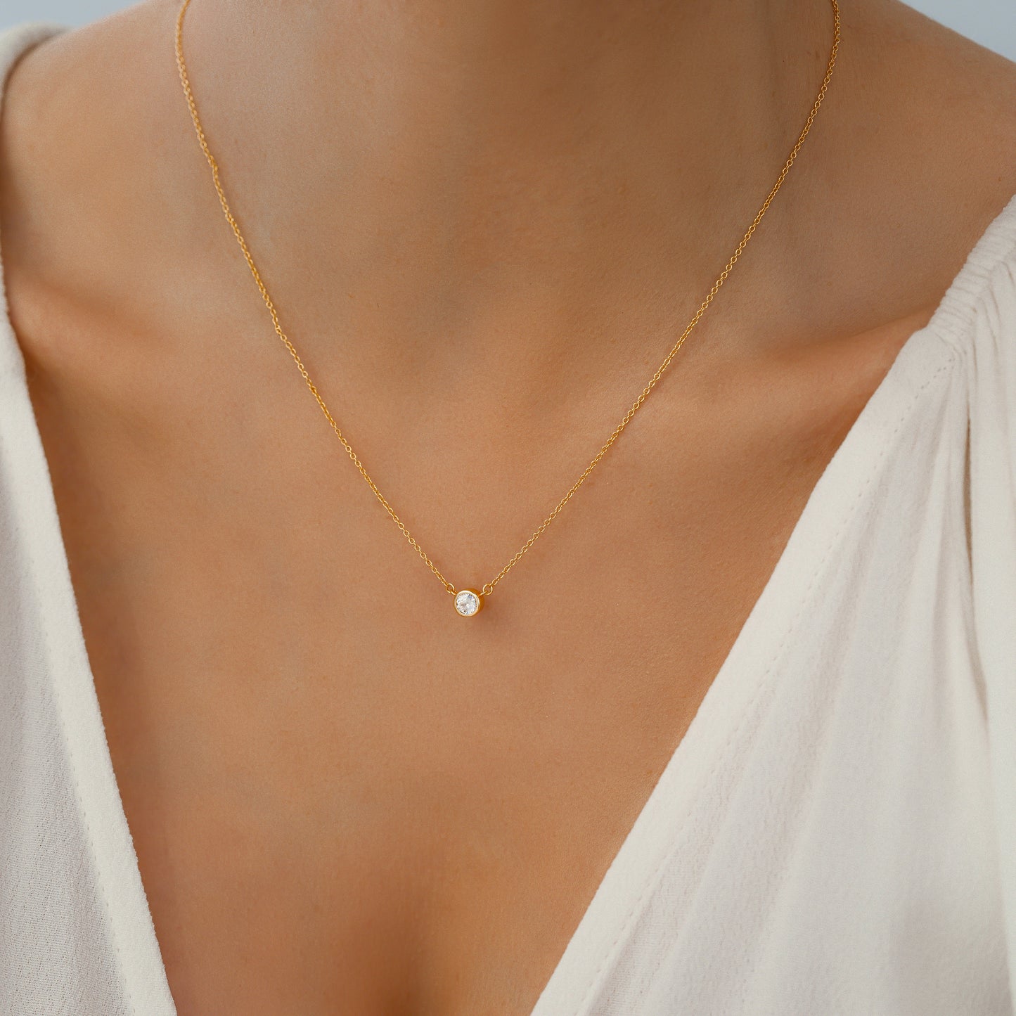 Classic Bezel Set Solitaire Necklace