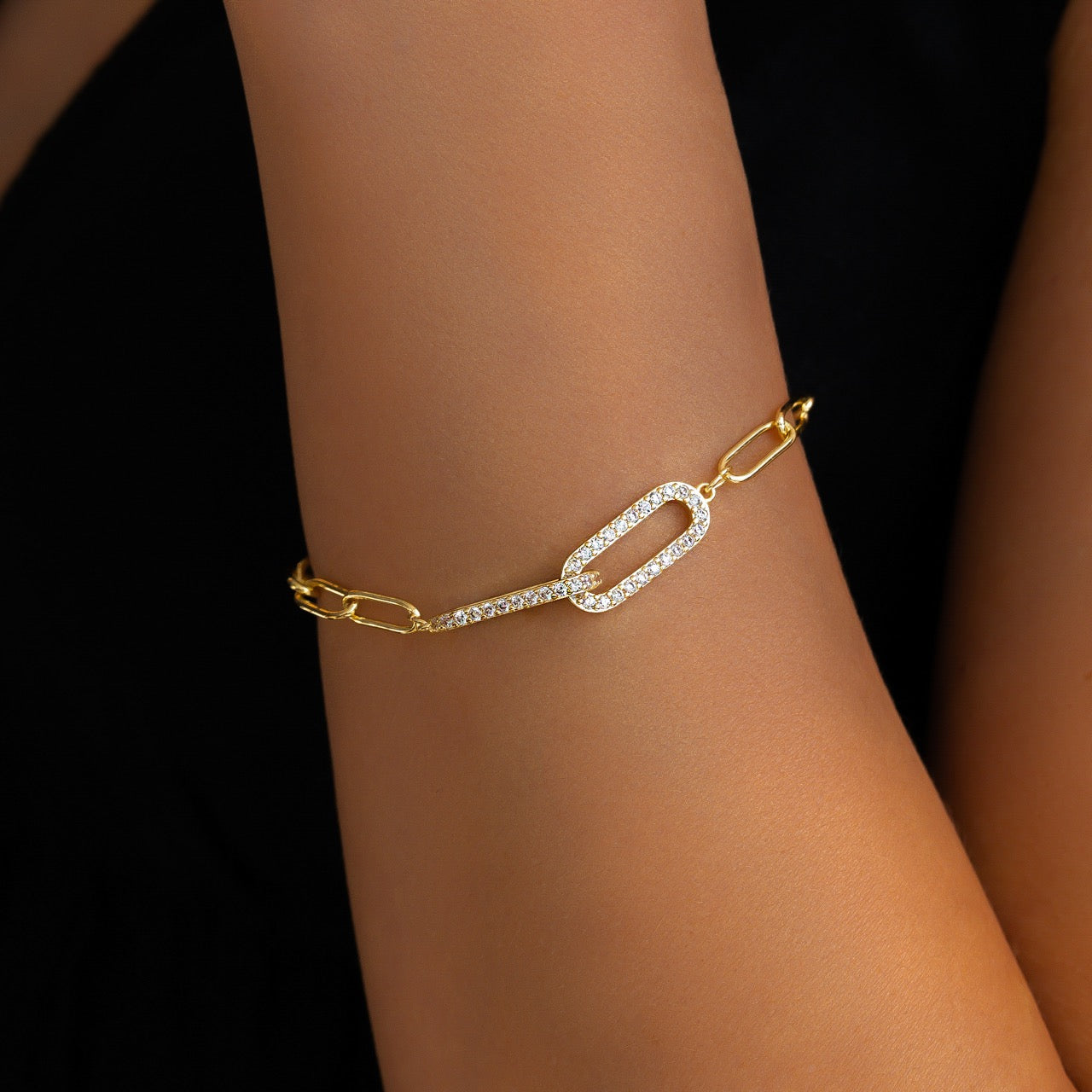 Pave Paperclip Chain Bracelet