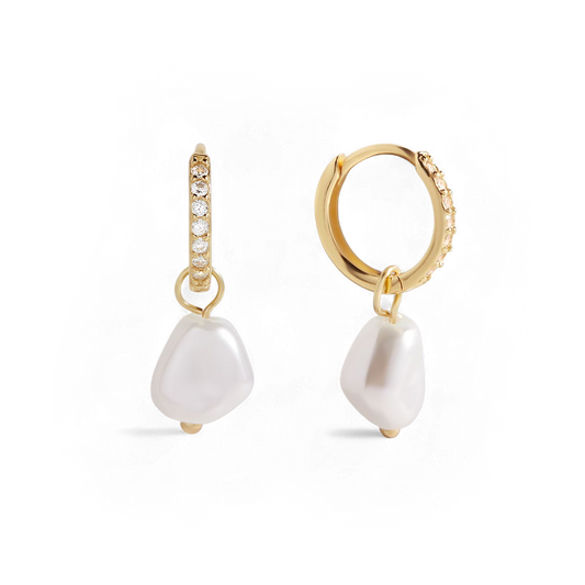 Freshwater Pearl Drop Pave Huggie Earrings