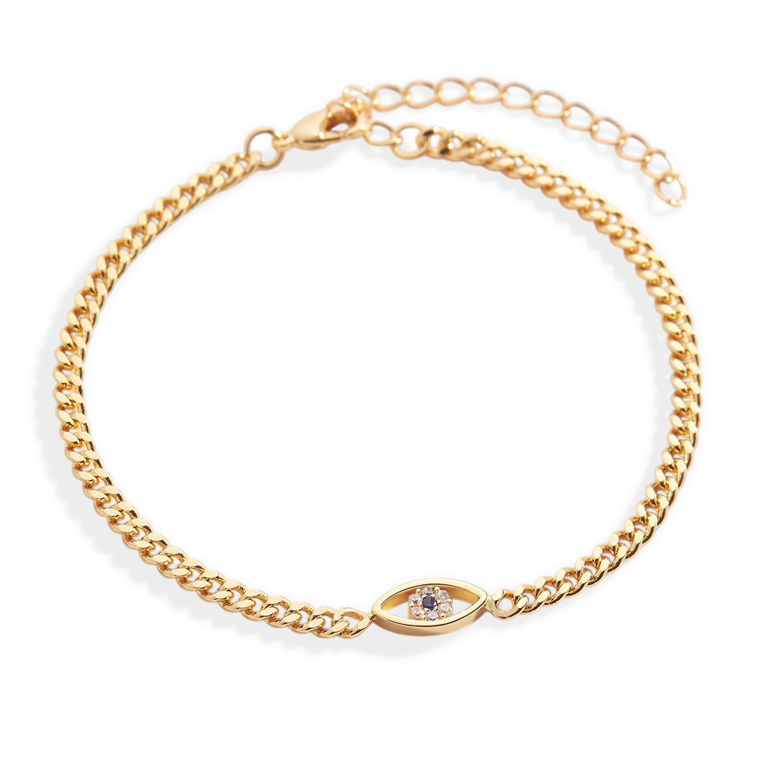 Dainty Cuban Link Chain Evil Eye Bracelet