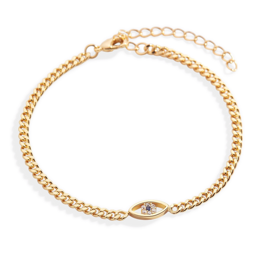 Dainty Cuban Link Chain Evil Eye Bracelet
