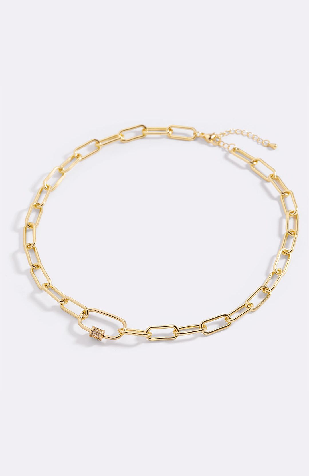 Link Chain Necklace with Pave Carabiner Clasp
