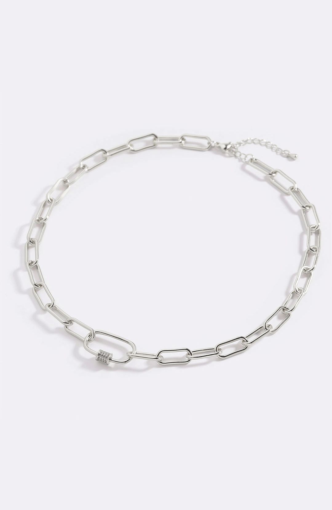 Link Chain Necklace with Pave Carabiner Clasp
