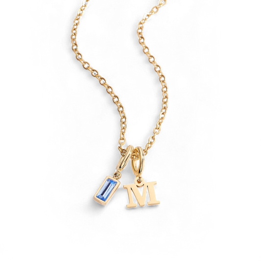 Minimalist Initial Necklace with Birthstone Charm