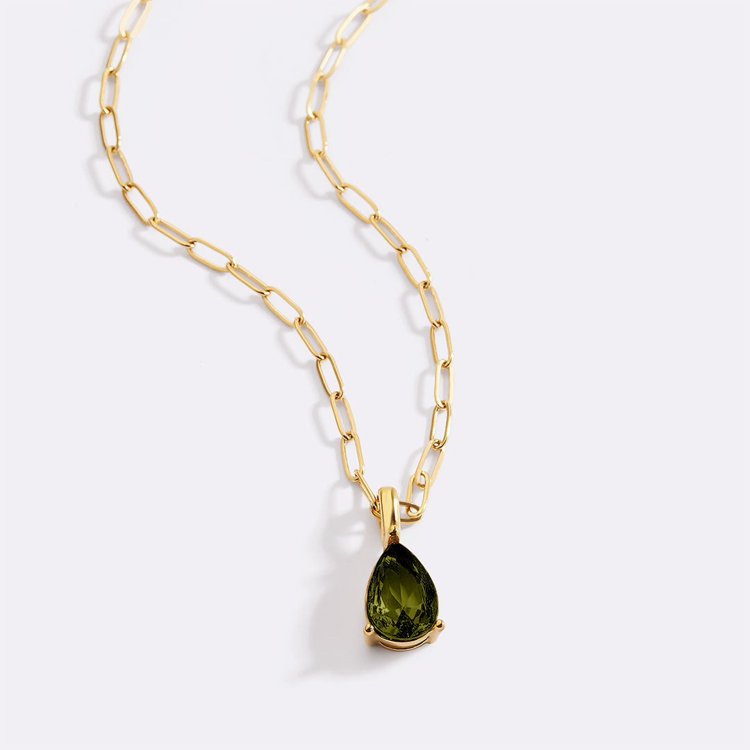 Birthstone Pendant Necklace with Dainty Paperclip Chain
