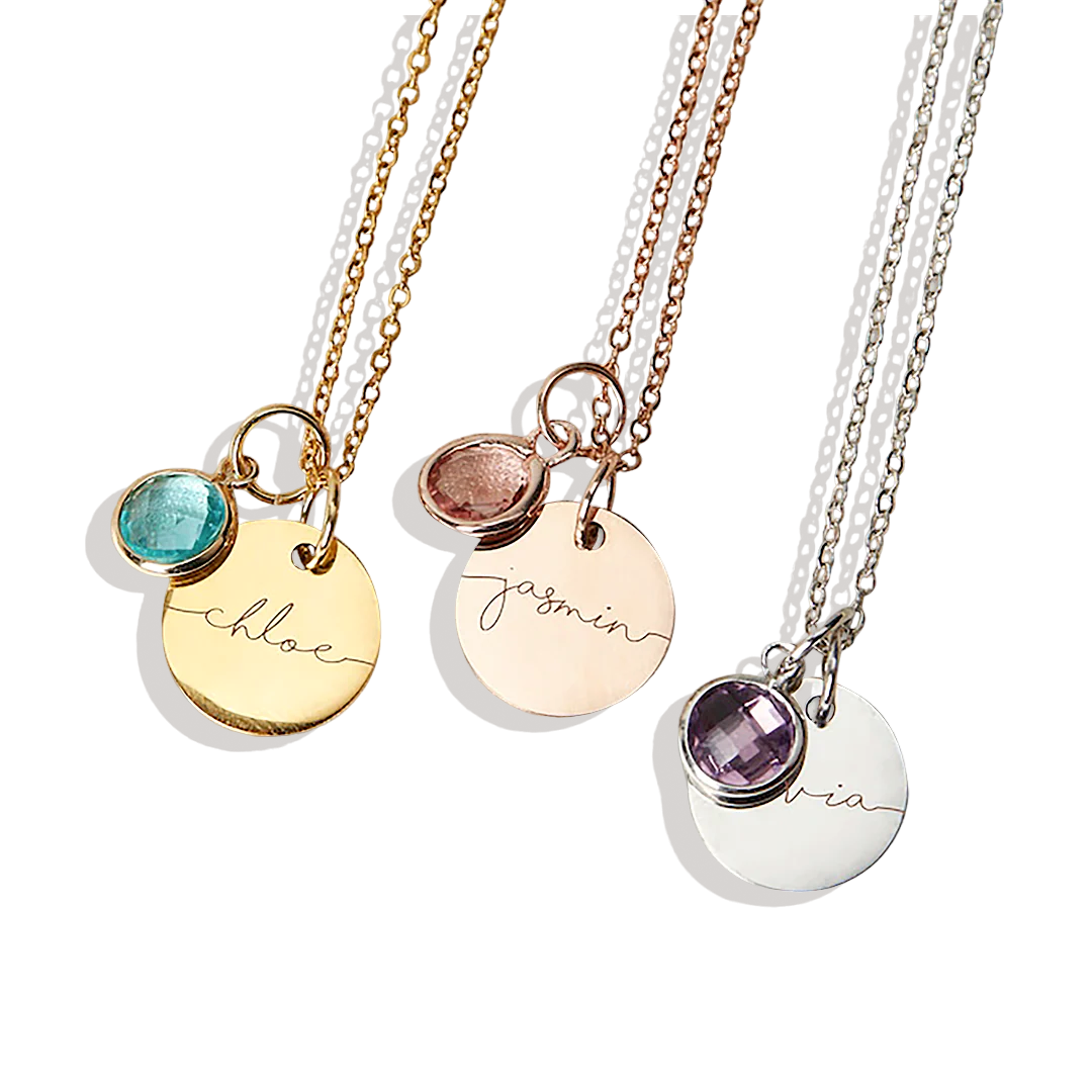 Monogram Script Birthstone Name Necklace