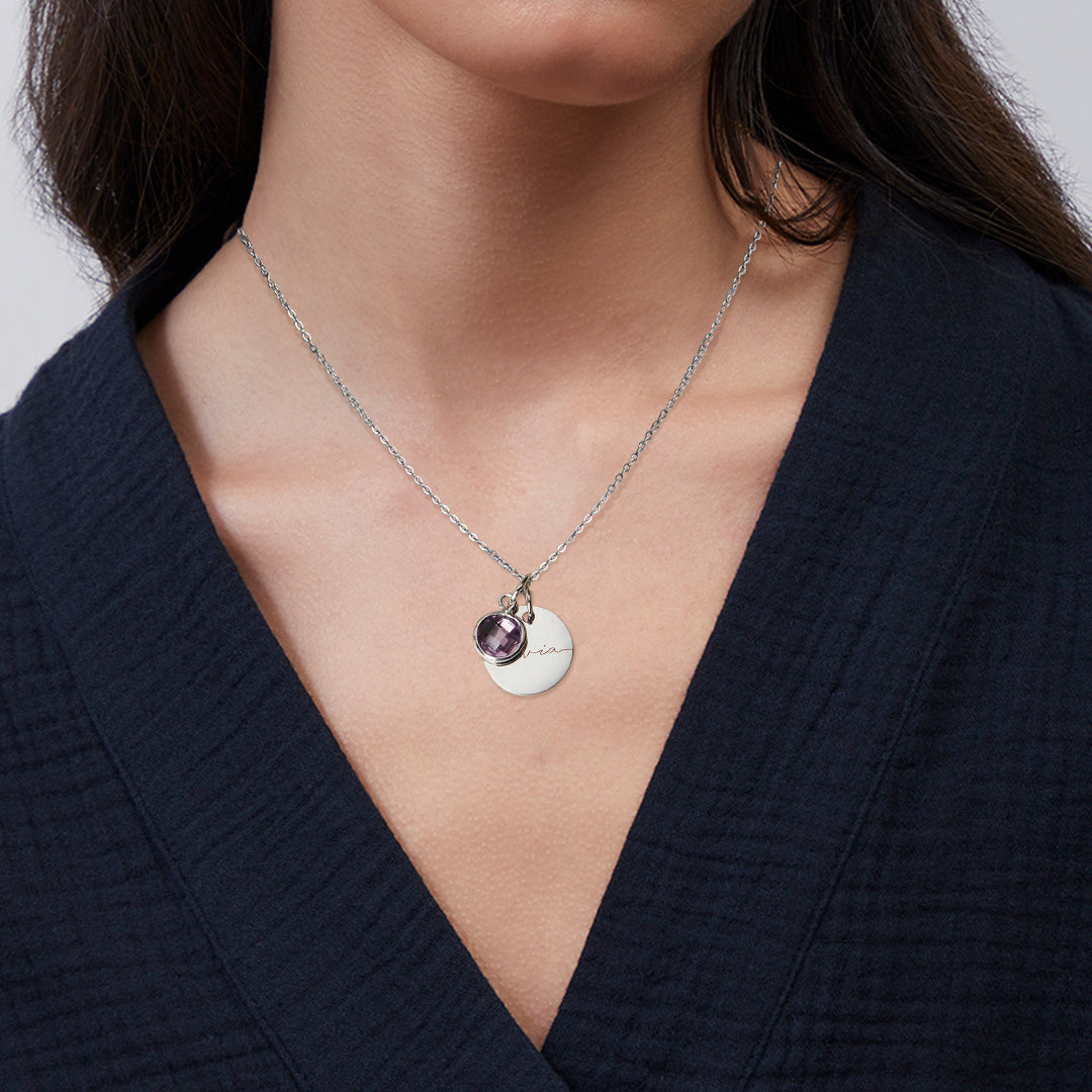 Monogram Script Birthstone Name Necklace
