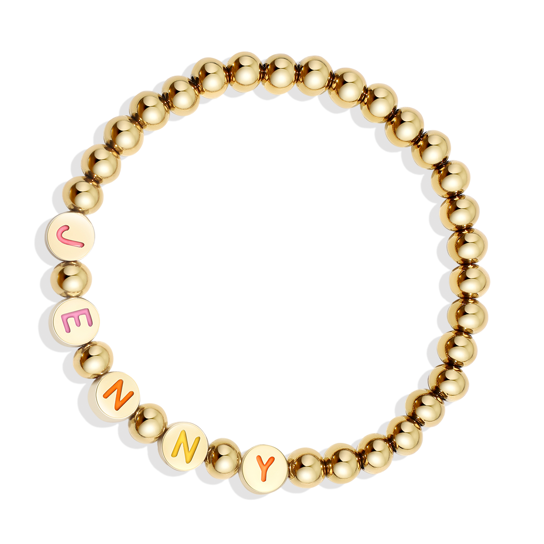 Custom Rainbow Letter Gold Disc Beaded Bracelet