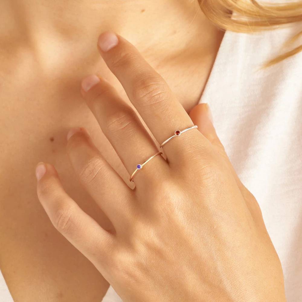 Minimalist Bezel-Set August Birthstone Stacking Band
