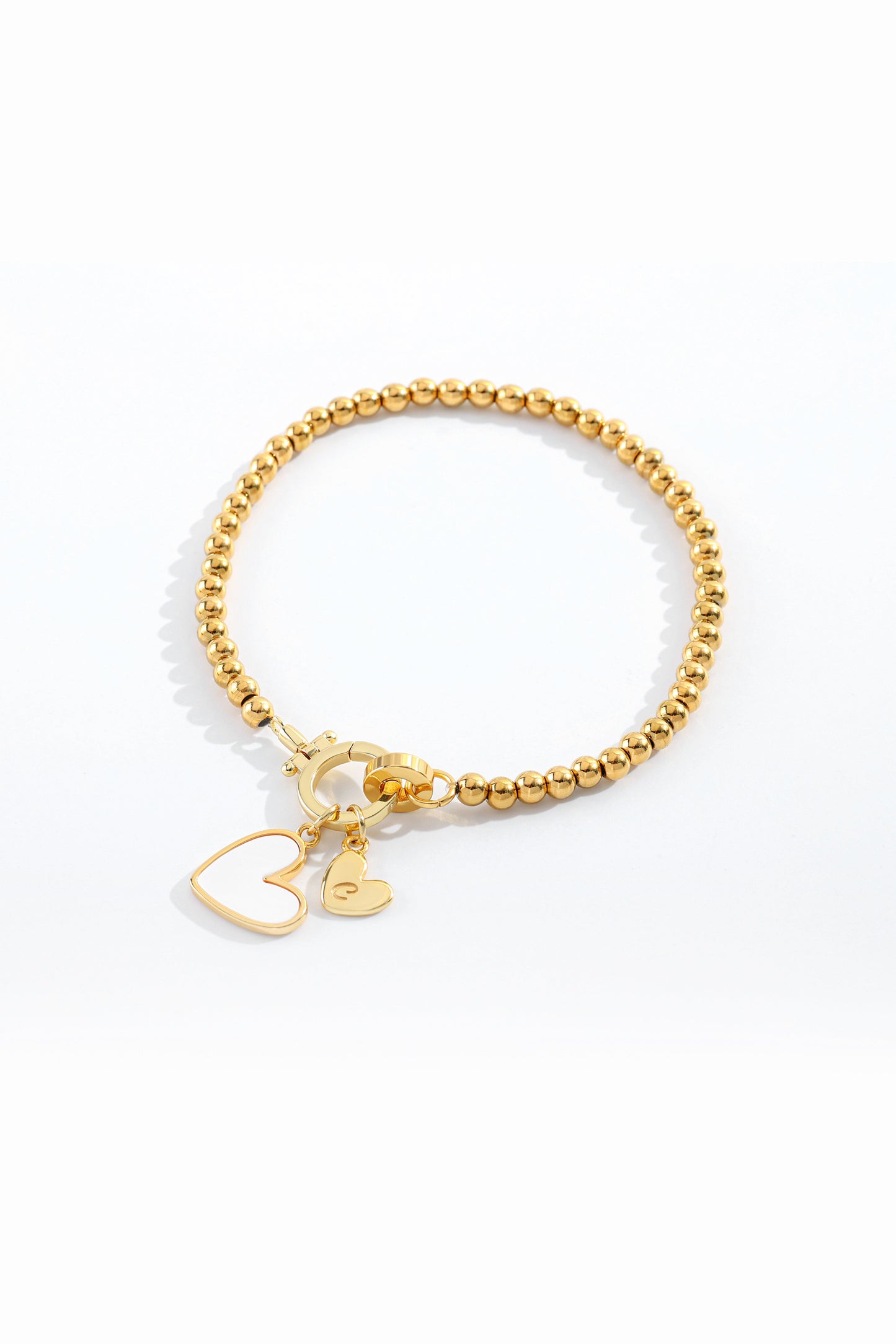 Mint Beaded Bracelet with Mother Of Pearl Initial Heart Charm