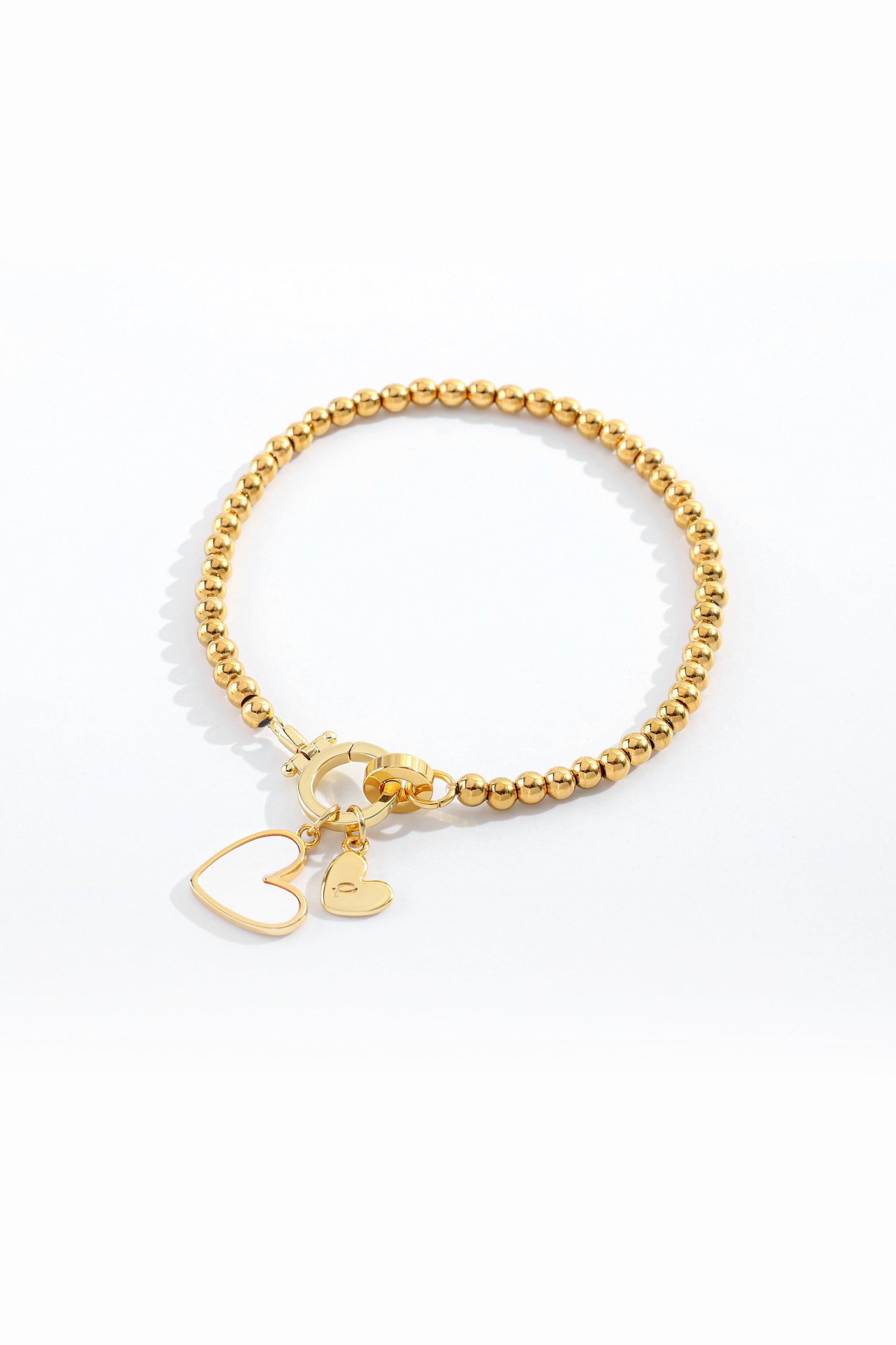 Mint Beaded Bracelet with Mother Of Pearl Initial Heart Charm