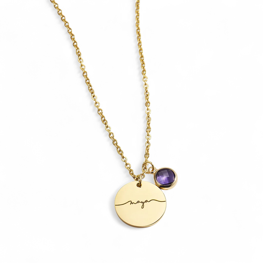 Monogram Script Birthstone Name Necklace