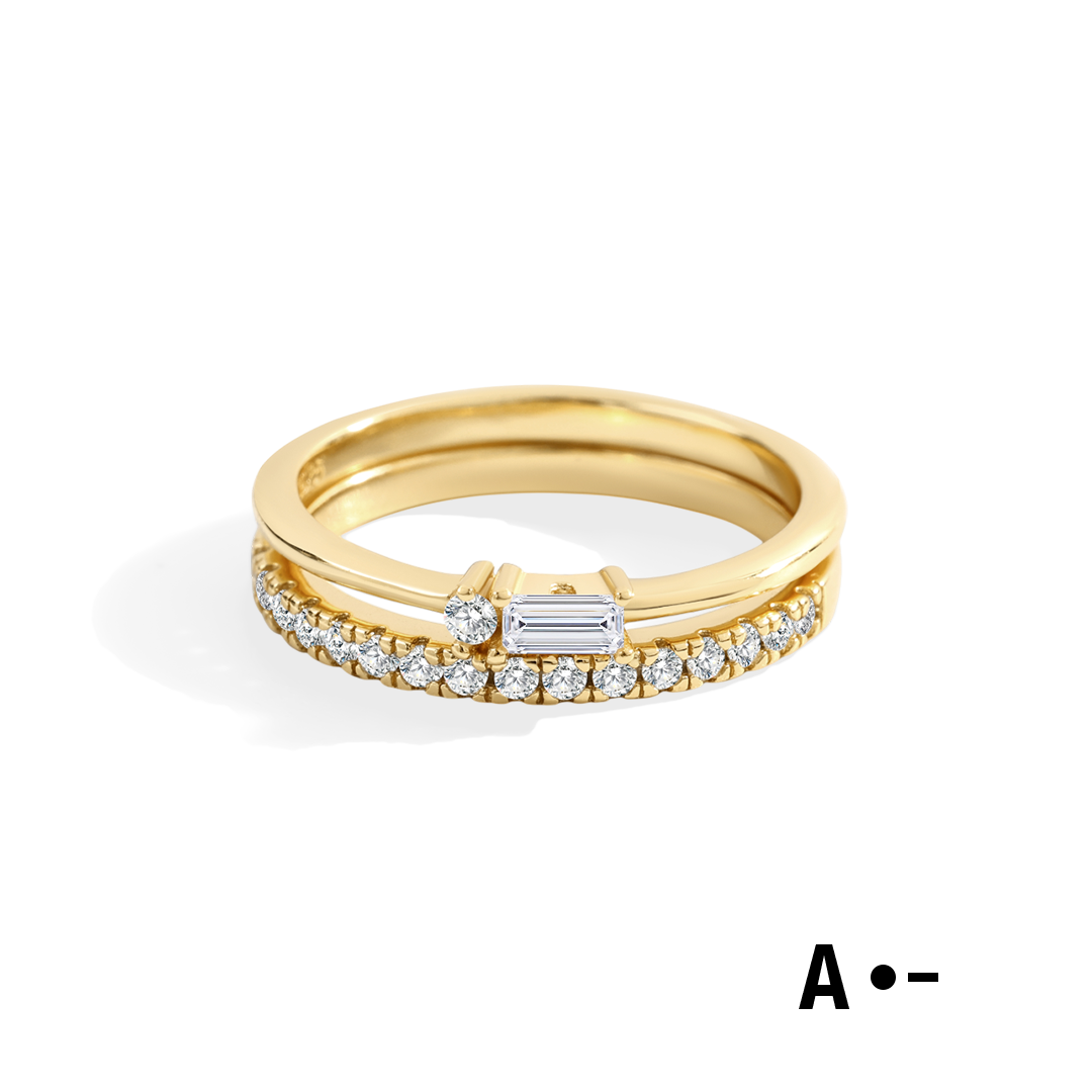Morse Code and Micro Pave Eternity Ring Stacking Set
