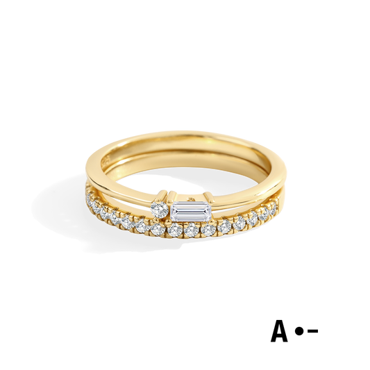 Morse Code and Micro Pave Eternity Ring Stacking Set