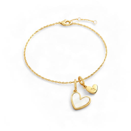 Dainty Mother Of Pearl Cable Chain Bracelet with Initial Heart Charm
