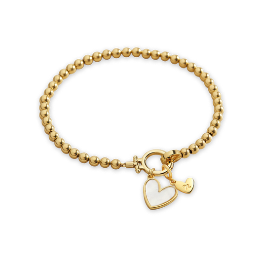 Mint Beaded Bracelet with Mother Of Pearl Initial Heart Charm