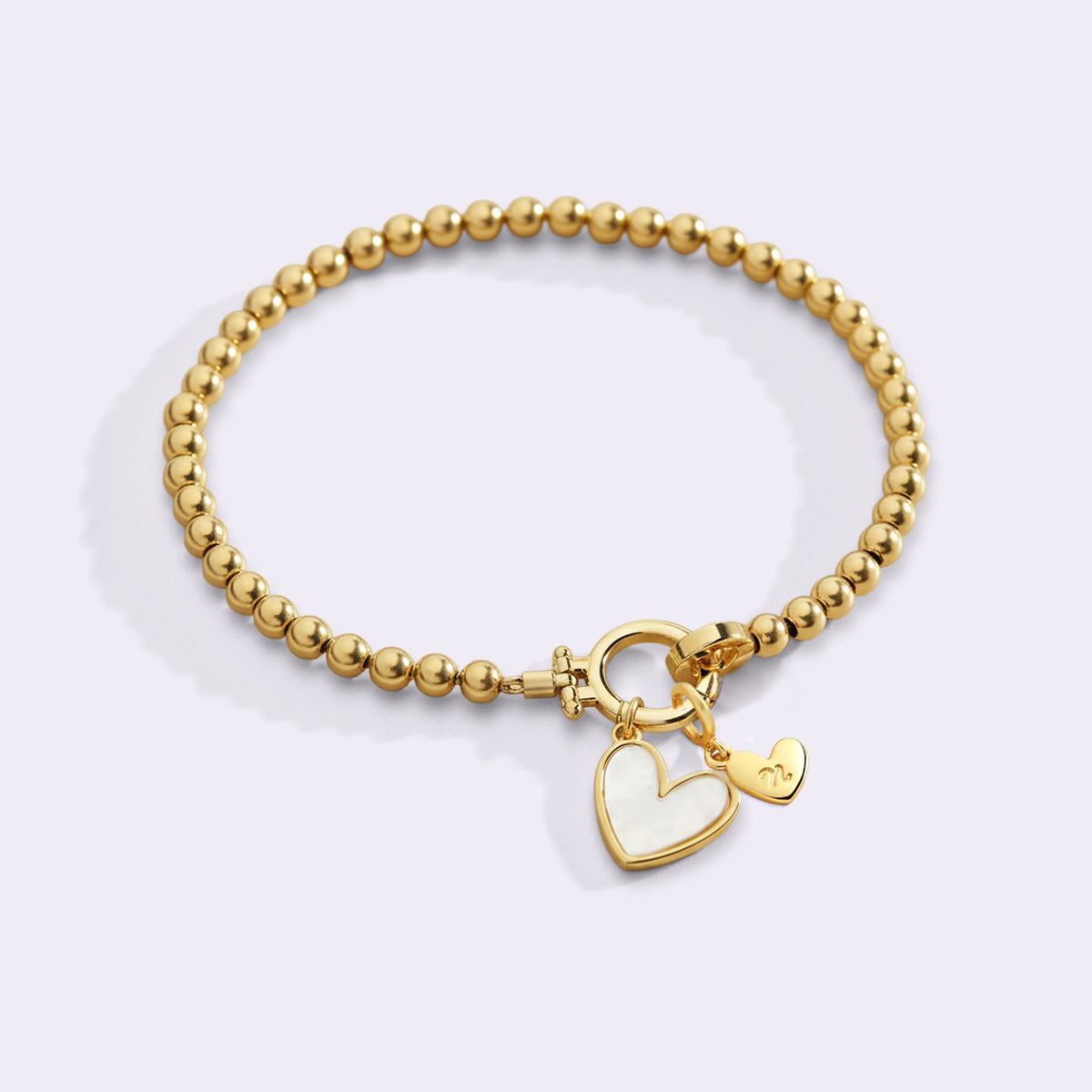 Mint Beaded Bracelet with Mother Of Pearl Initial Heart Charm