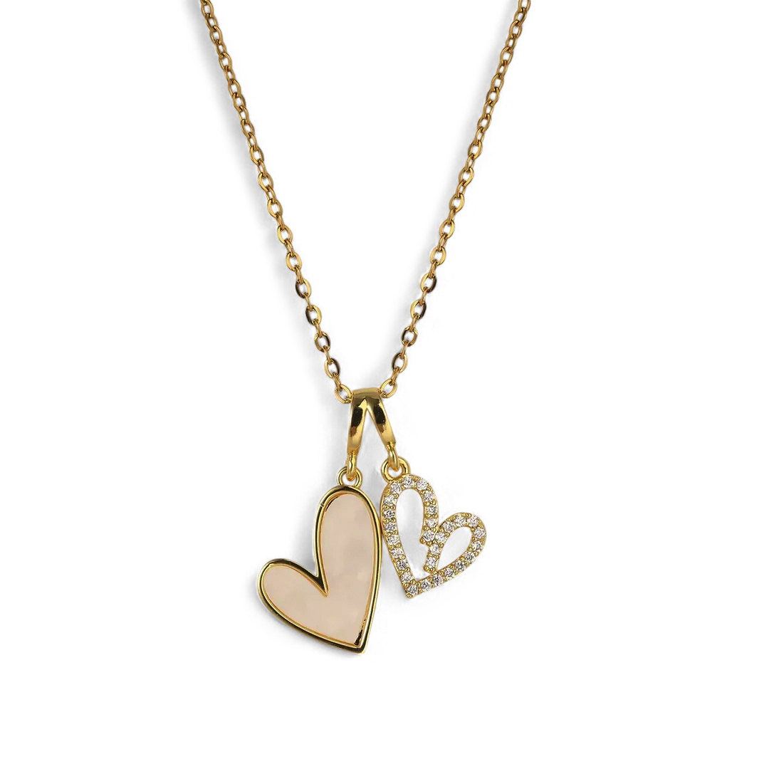 Mother of Pearl & Pave Hearts Necklace
