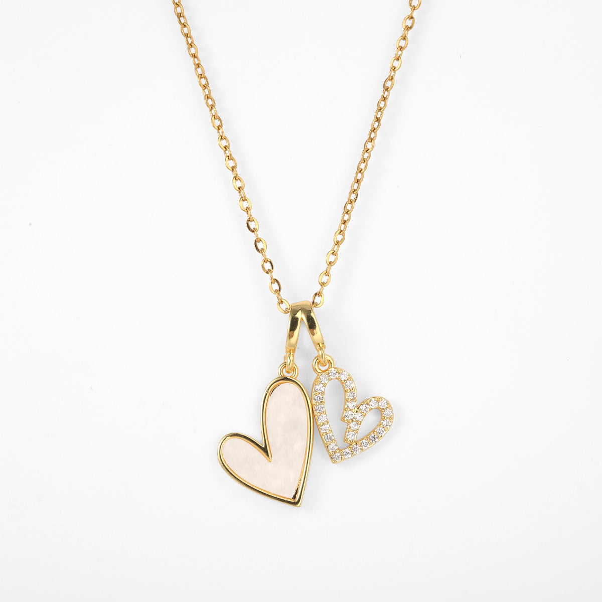 Mother of Pearl & Pave Hearts Necklace