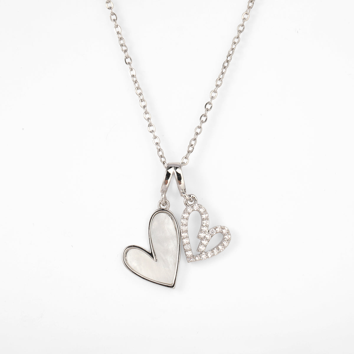 Mother of Pearl & Pave Hearts Necklace