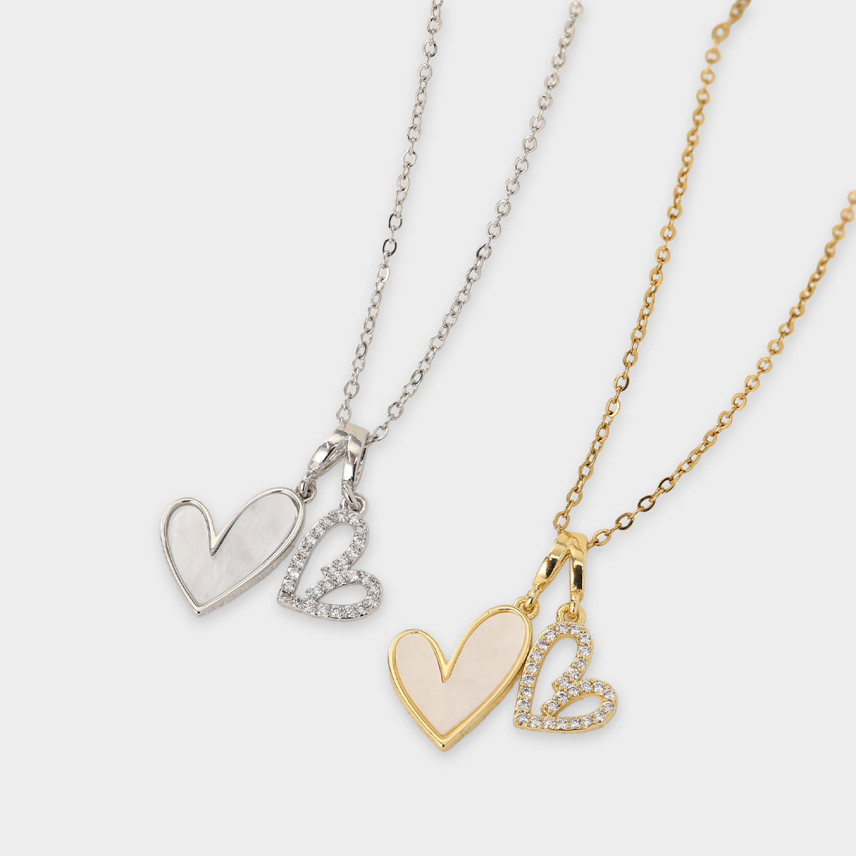 Mother of Pearl & Pave Hearts Necklace