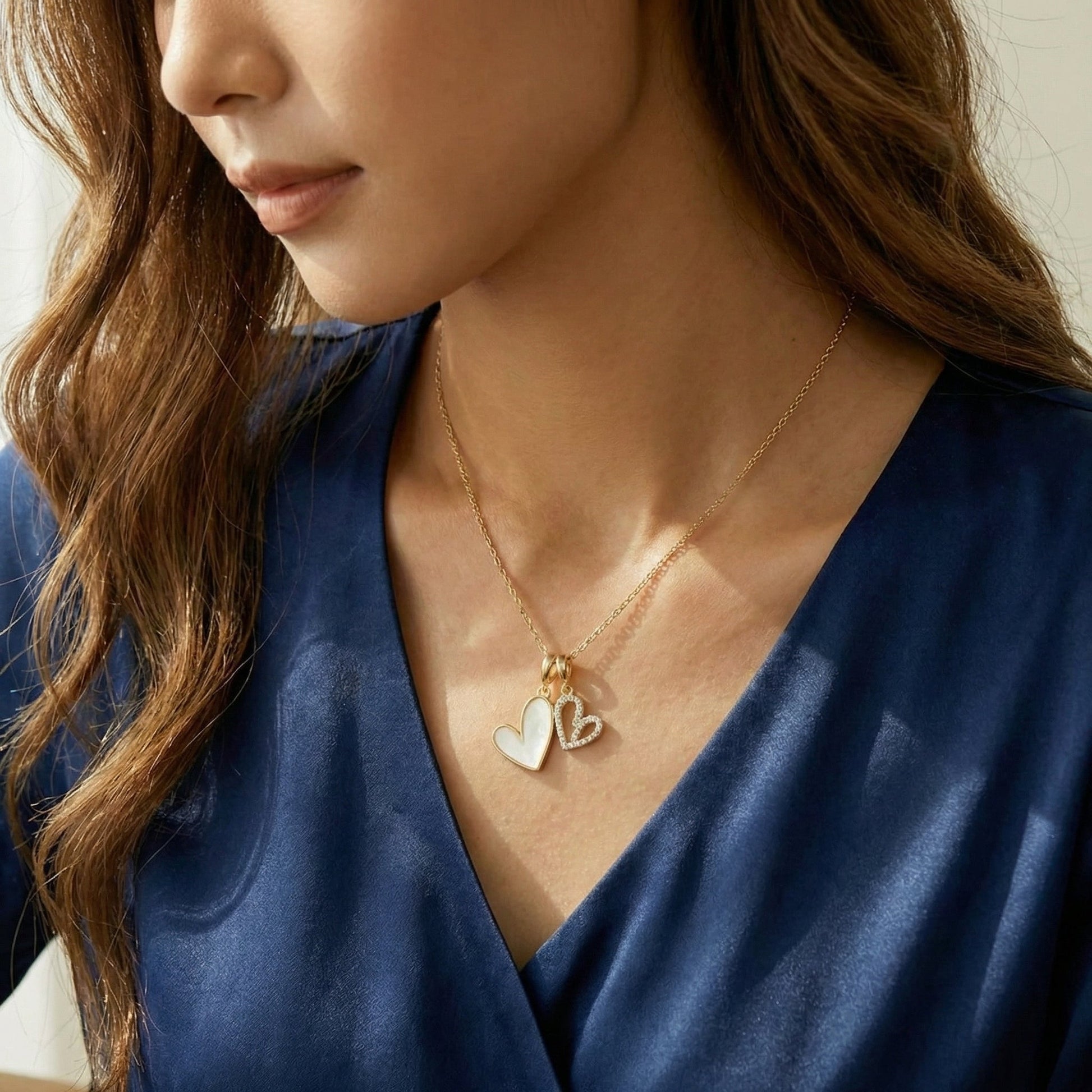 Mother of Pearl & Pave Hearts Necklace