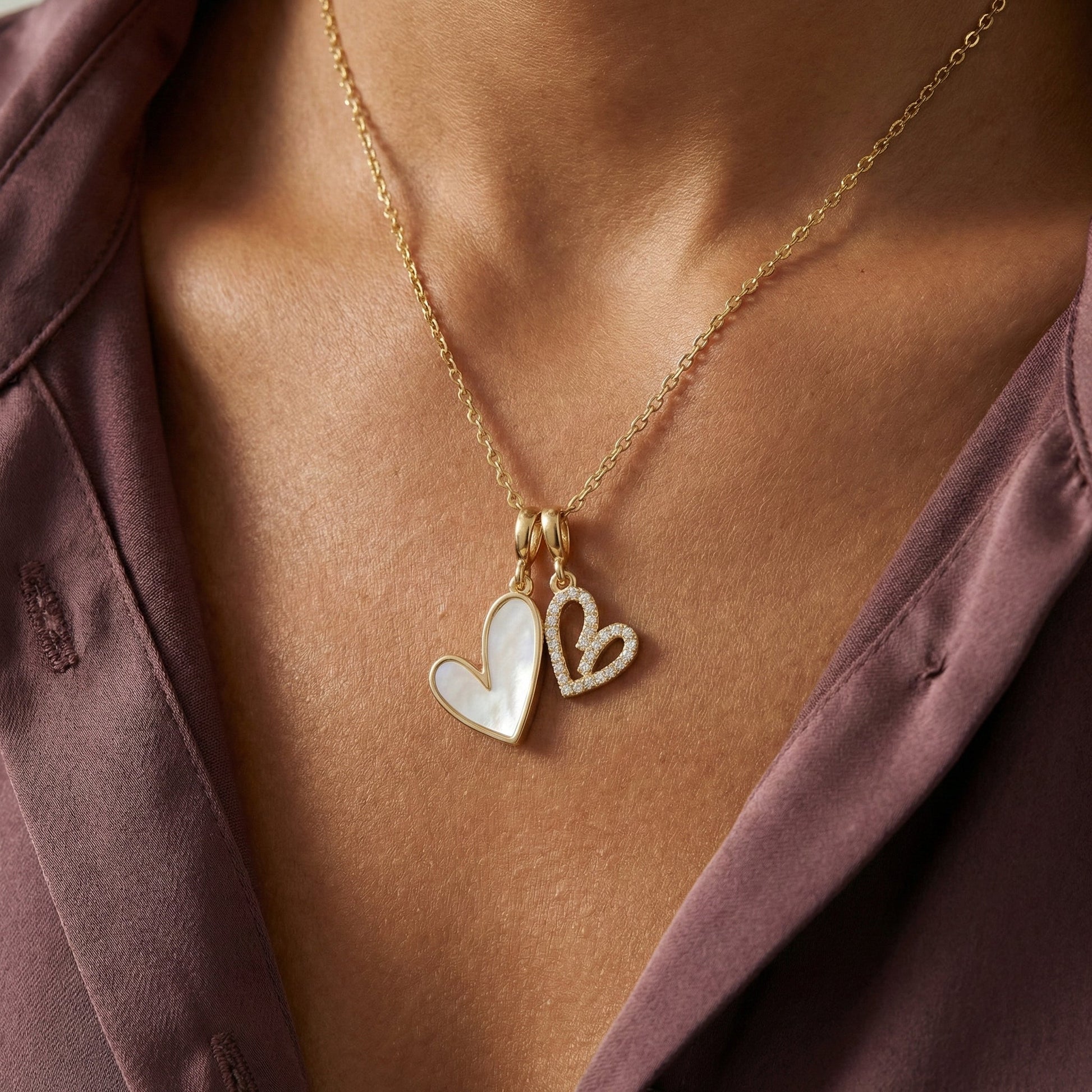 Mother of Pearl & Pave Hearts Necklace