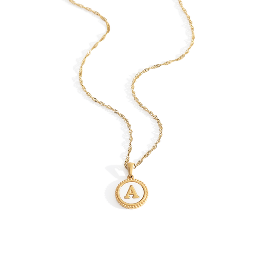 Mother of Pearl Disc Letter Necklace with Twist Chain