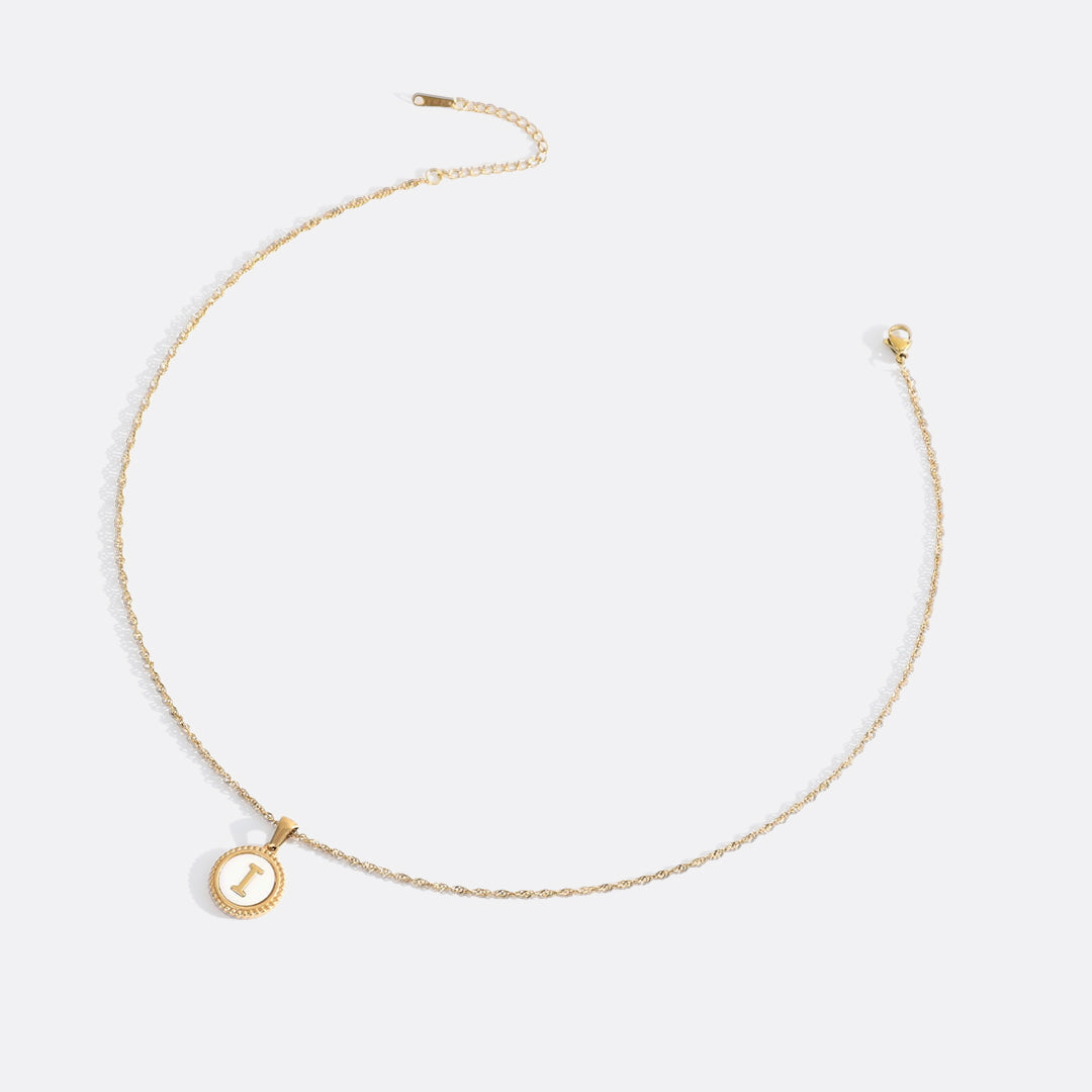 Mother of Pearl Disc Letter Necklace with Twist Chain