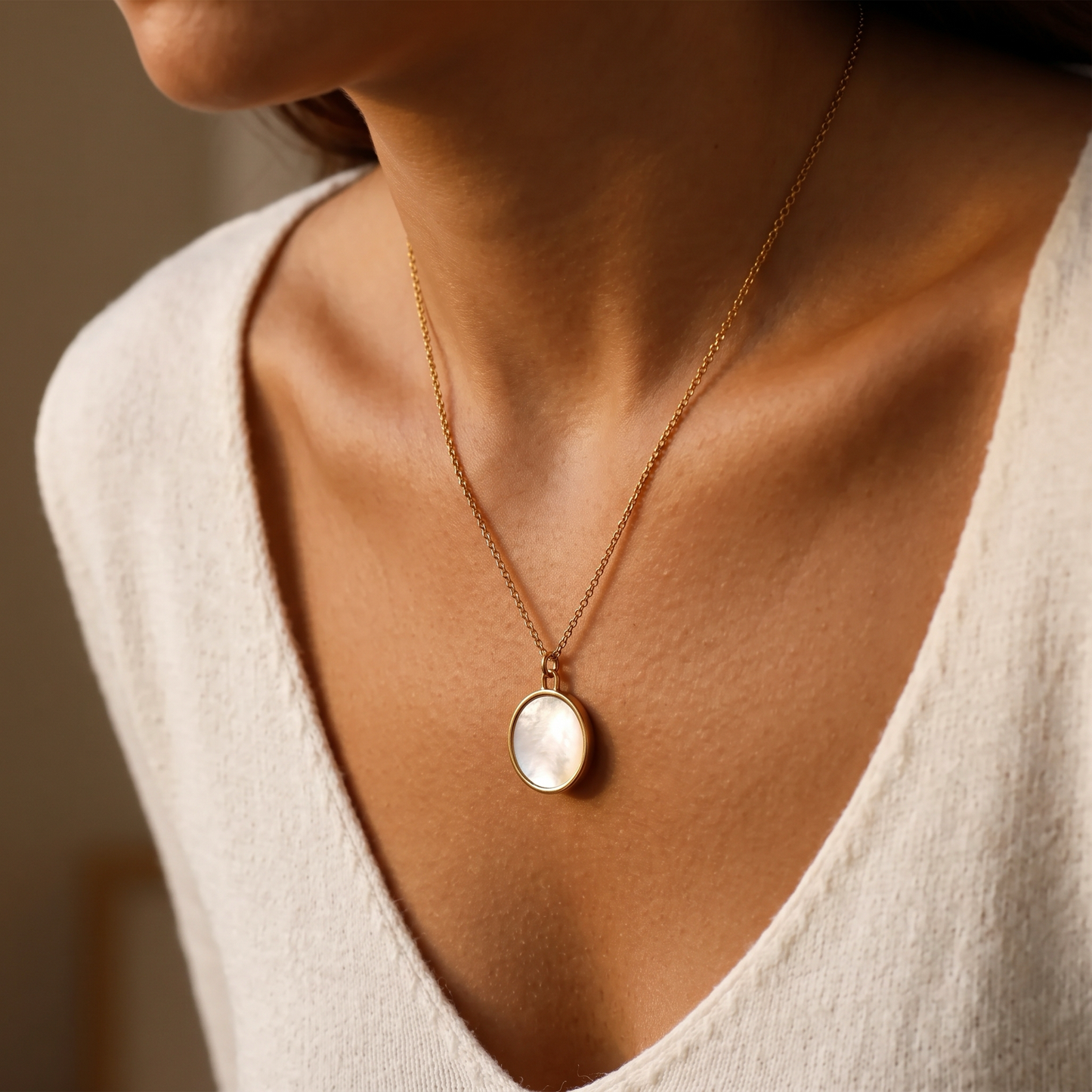 Mother of Pearl Locket Necklace