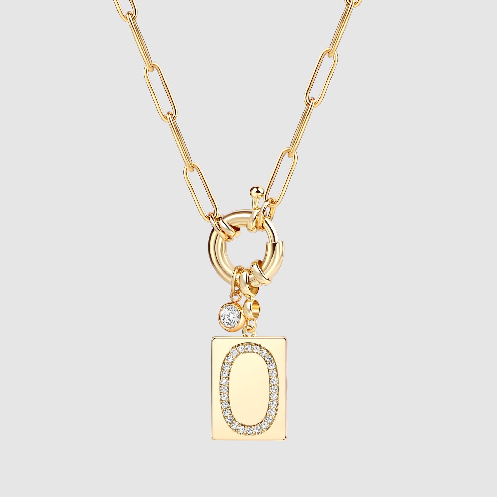 Pave Initial Pendant Necklace with Paperclip Chain