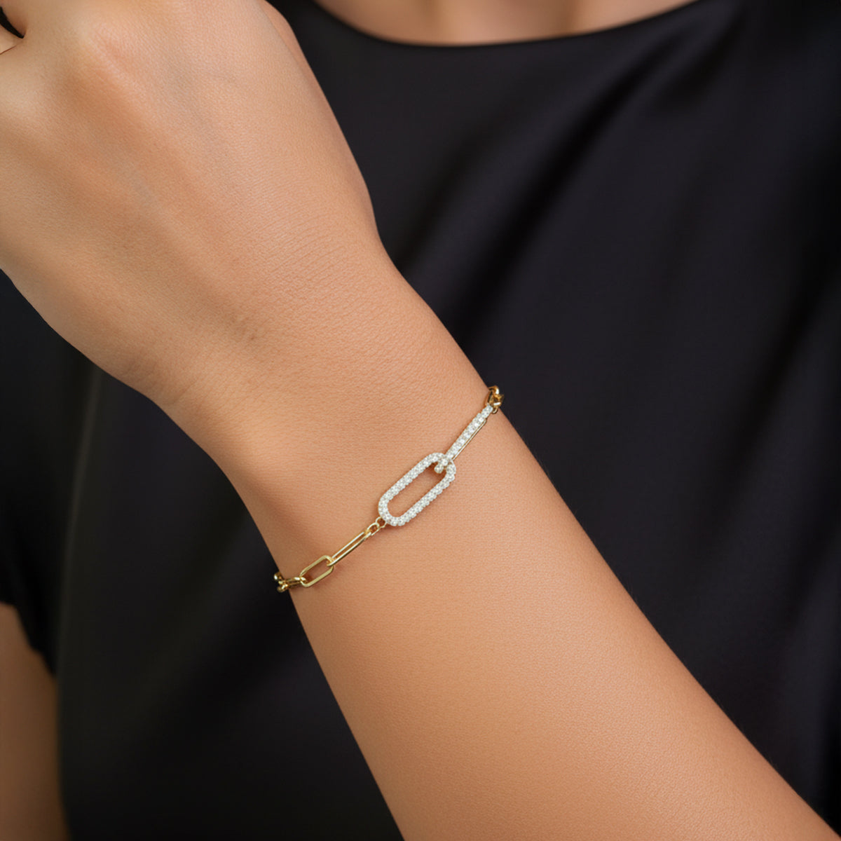 Pave Paperclip Chain Bracelet
