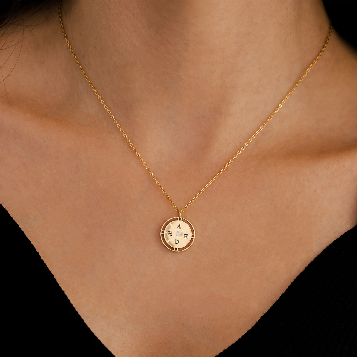 Personalized Mini Compass Pendant Necklace
