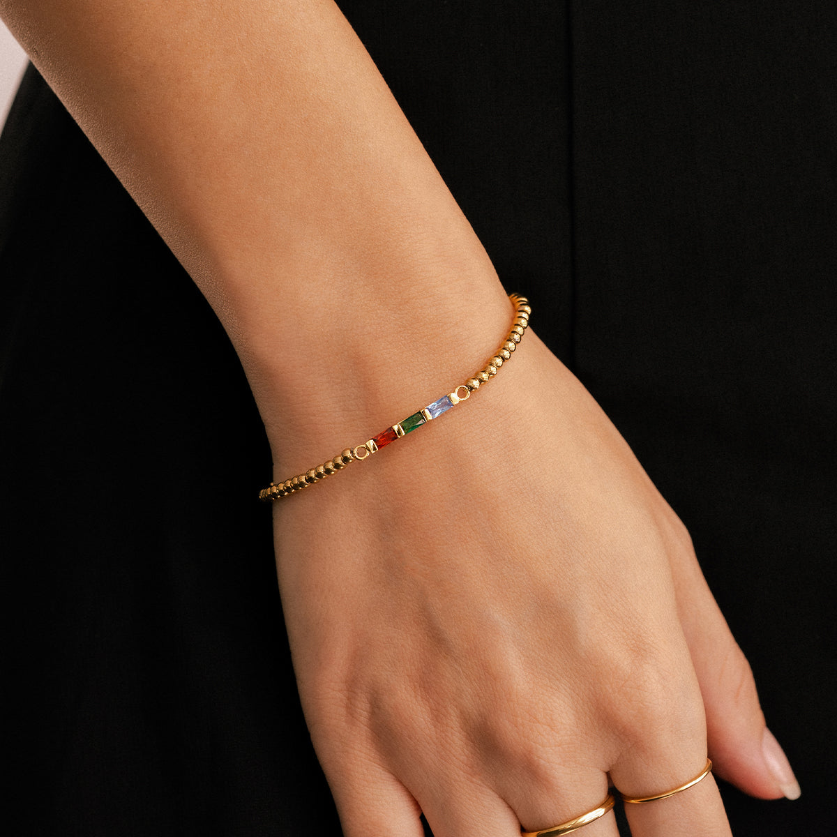 Personalized Baguette Birthstone Beaded Bracelet