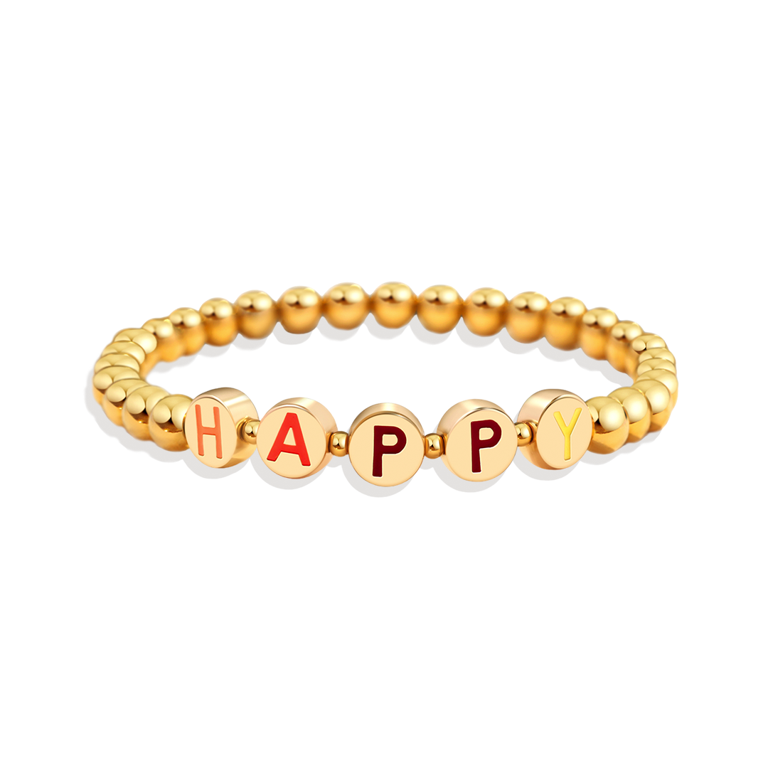 Custom Rainbow Letter Gold Disc Beaded Bracelet