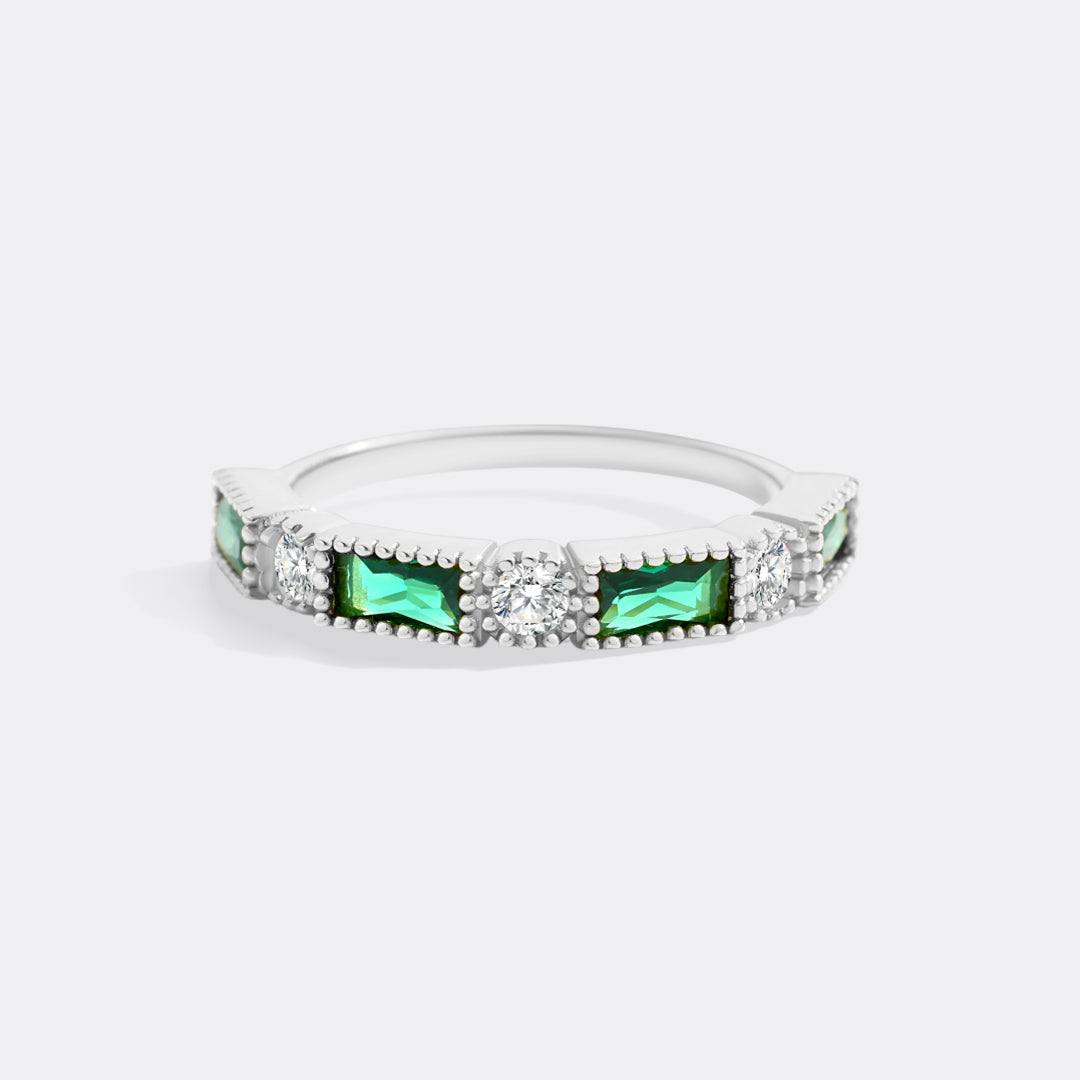 Personalized Round and Baguette Birthstone Ring