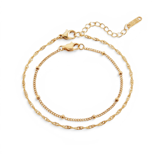 Singapore Twist and Satellite Chain Bracelet Bundle