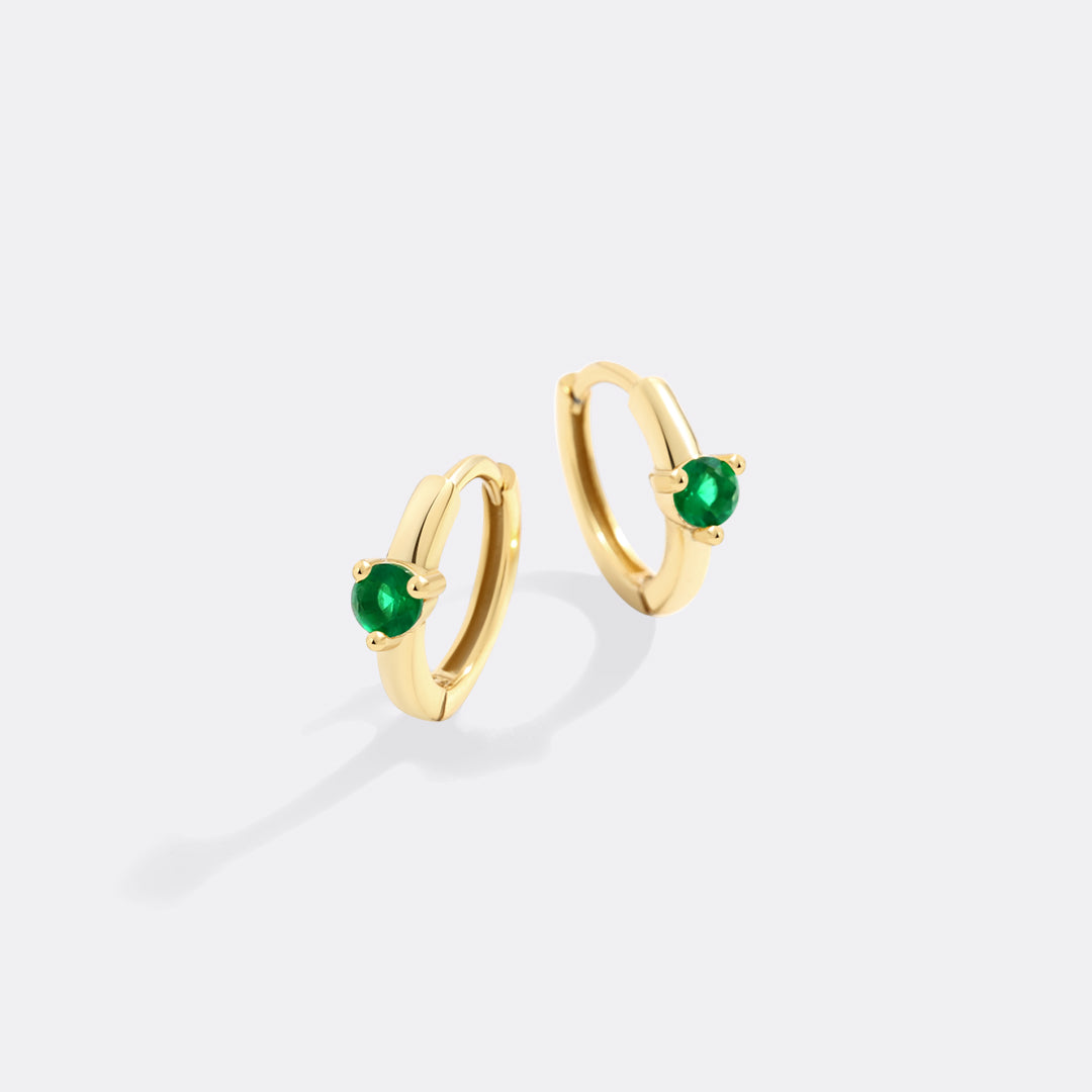 Solitaire Birthstone Huggie Hoop Earrings