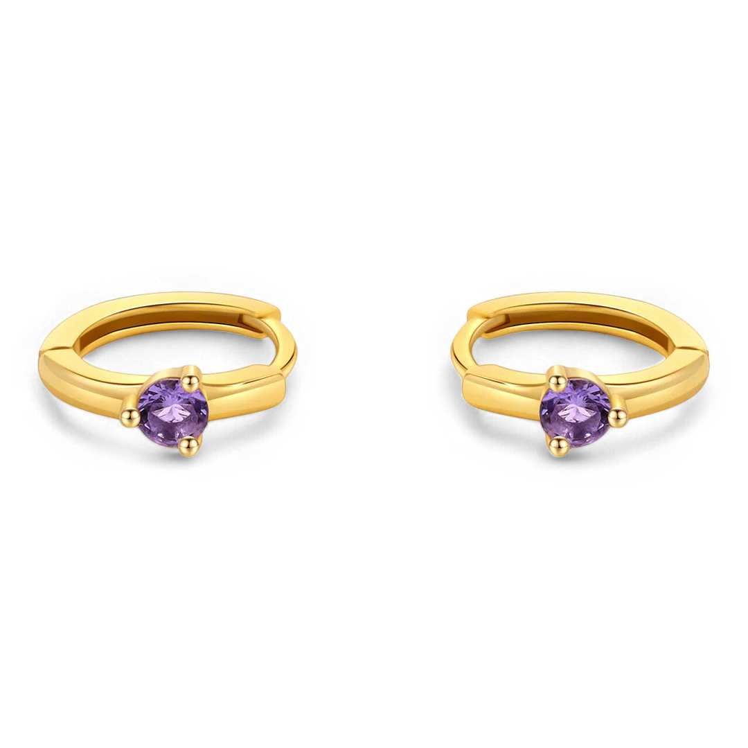 Solitaire Birthstone Huggie Hoop Earrings