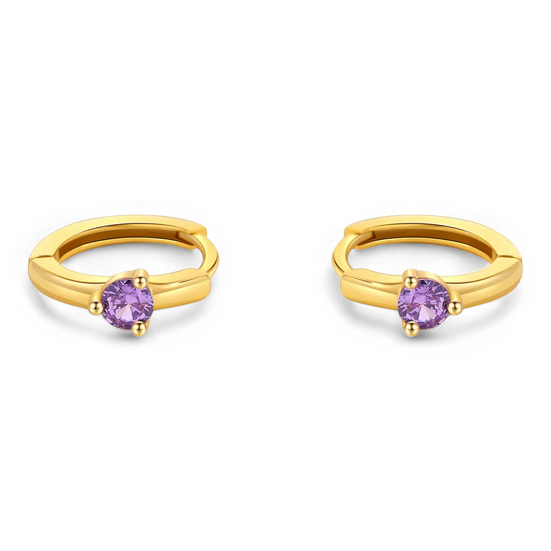 Solitaire Birthstone Huggie Hoop Earrings