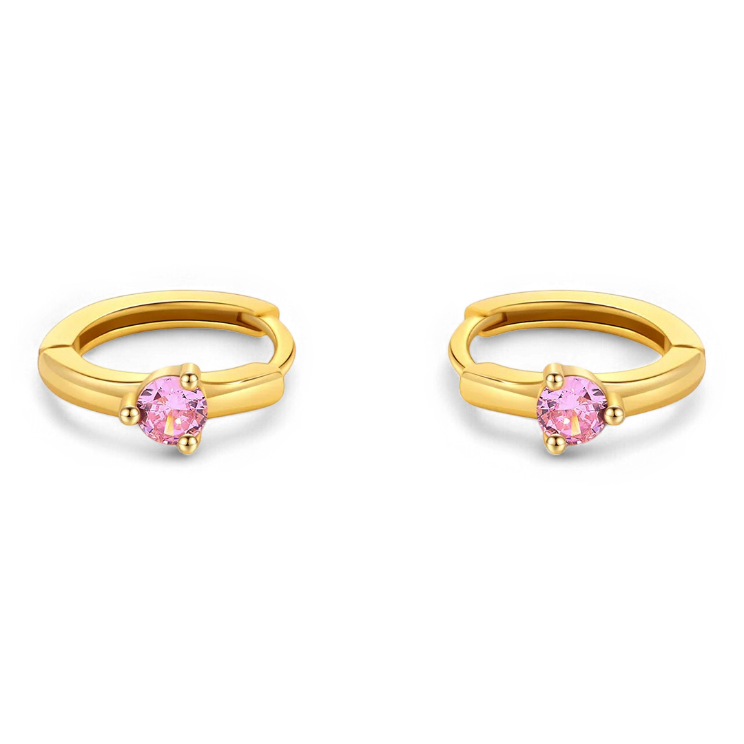 Solitaire Birthstone Huggie Hoop Earrings