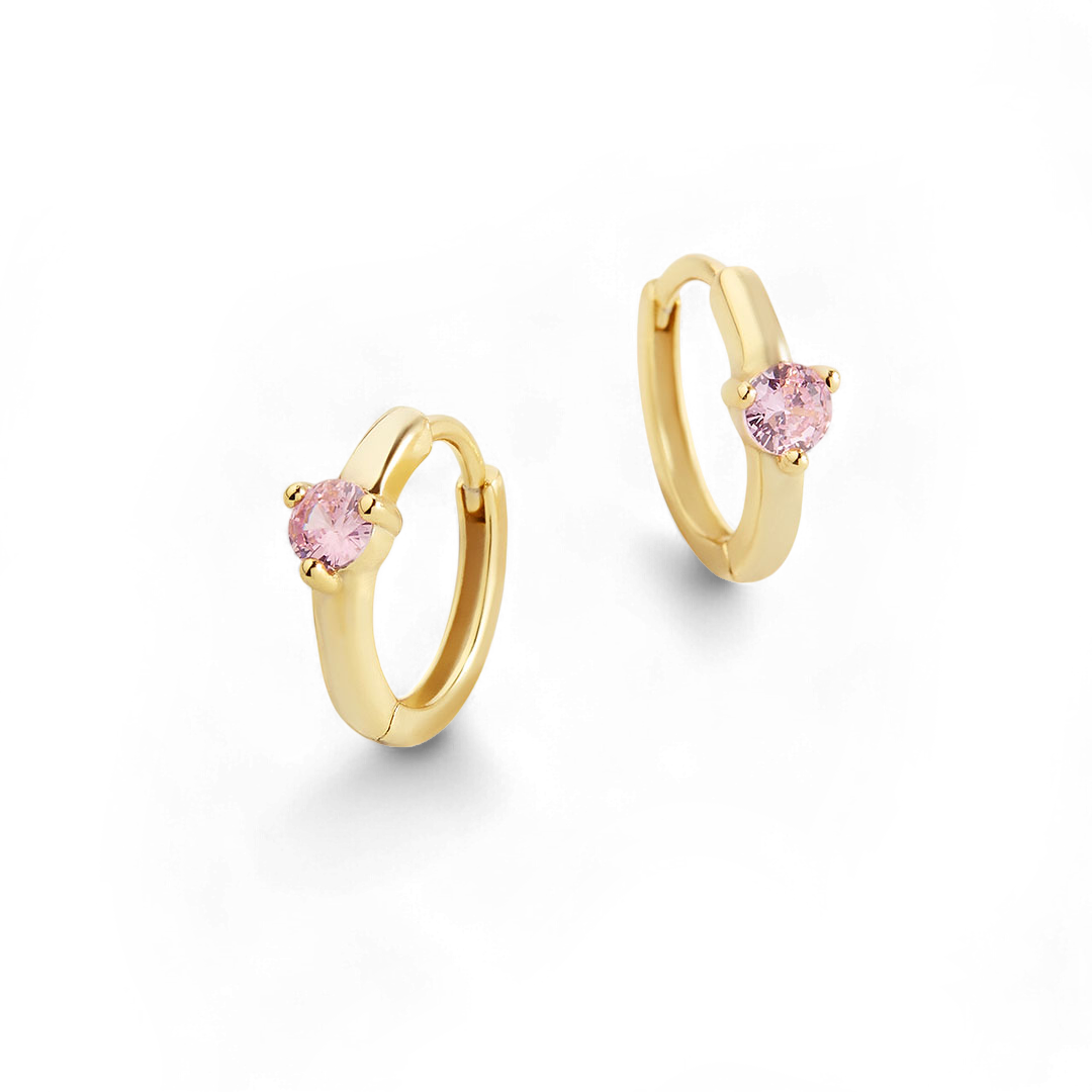 Solitaire Birthstone Huggie Hoop Earrings
